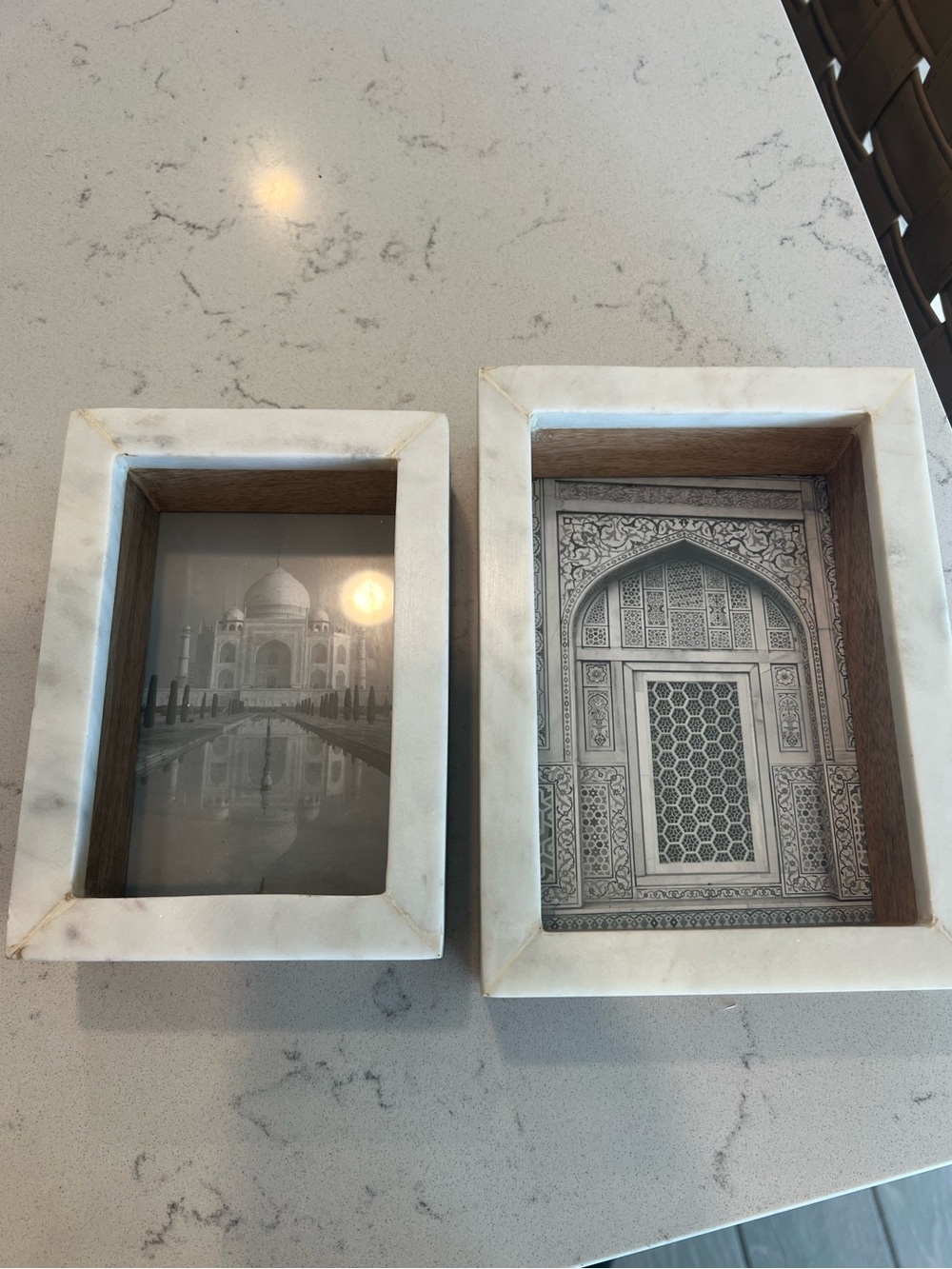 Marble-Trim Wooden Photo Frames Set